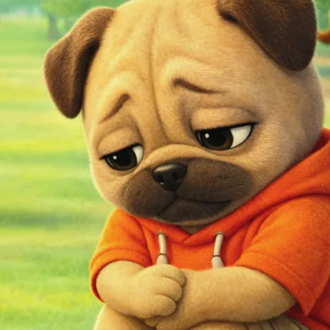 Pug the bulldog pup, from the book illustrations